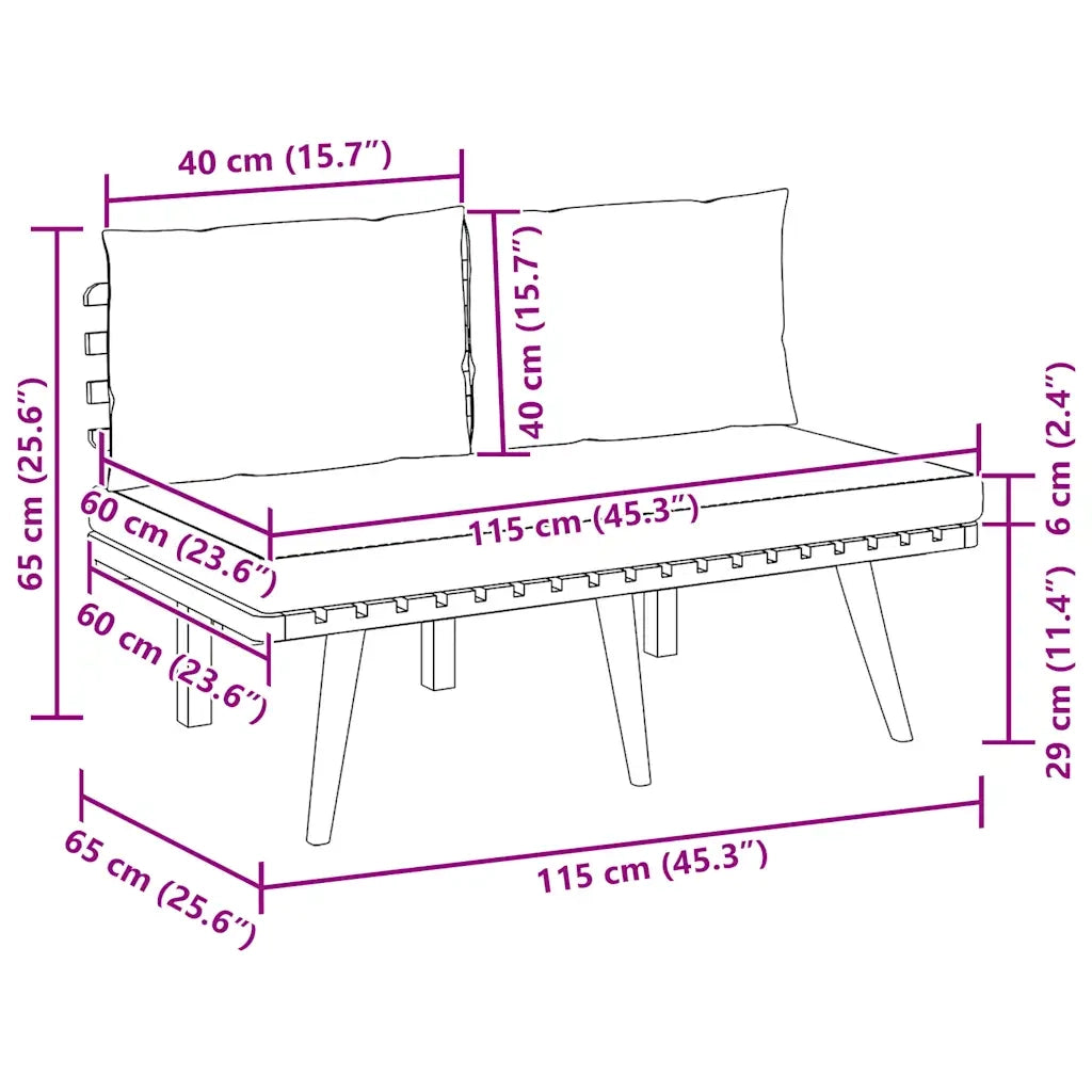 Panca da Giardino con Cuscini-Sgabello-Panca da esterno 115 cm in Legno Massello Acacia