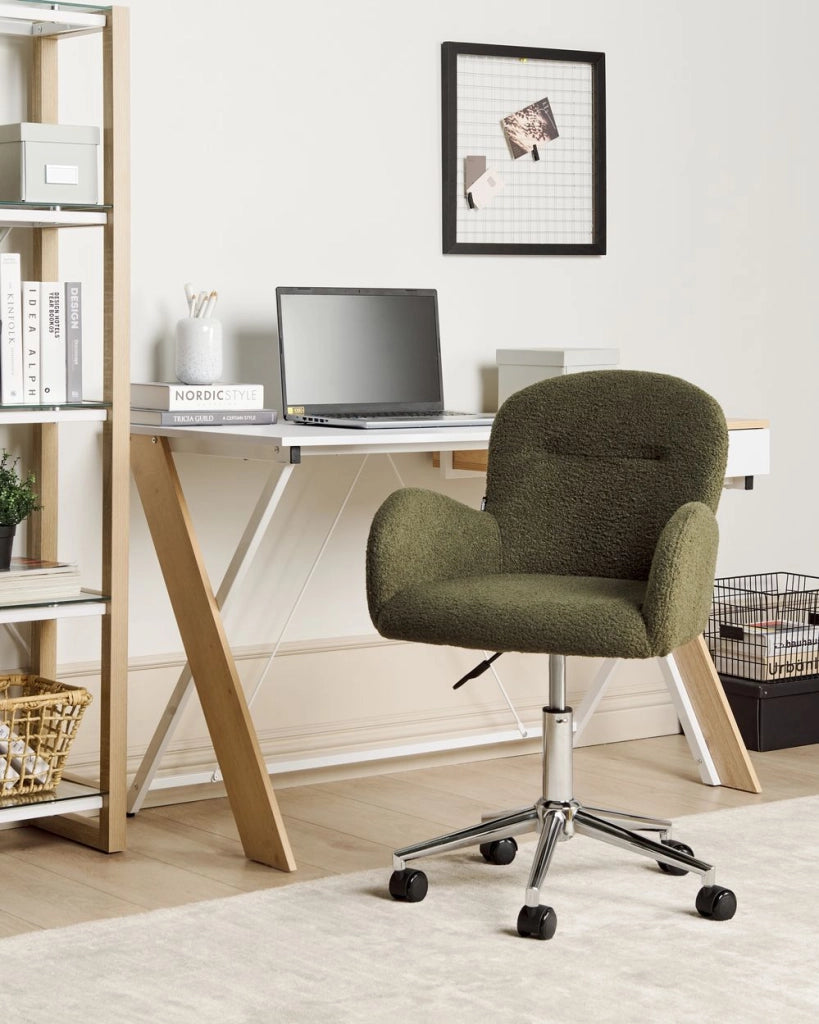Sedia da ufficio girevole con altezza regolabile in tessuto boucle verde stile moderno retrò ufficio di casa