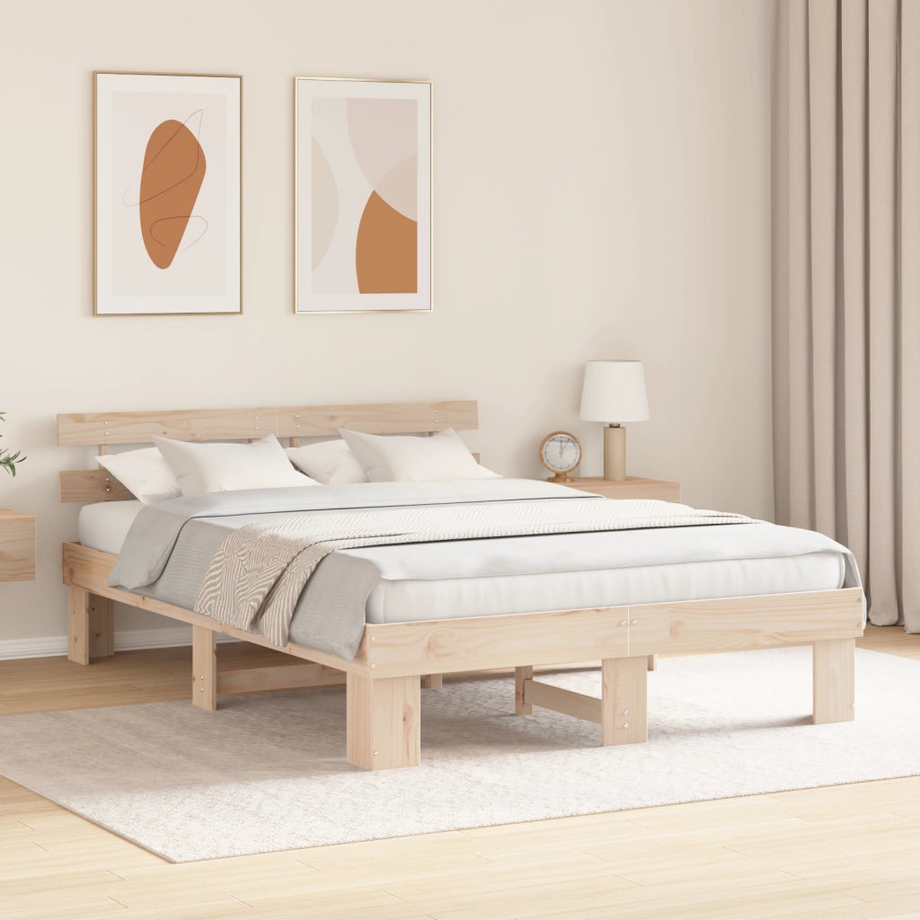Struttura Letto con Testata 140x200 cm Legno Massello Pino