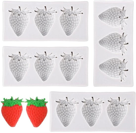 Mini Malline per Frutta - Decorazione per Torte e Cupcake - 4 Pezzi - Materiali: Silicone - Bianco - Chocolato Fondente