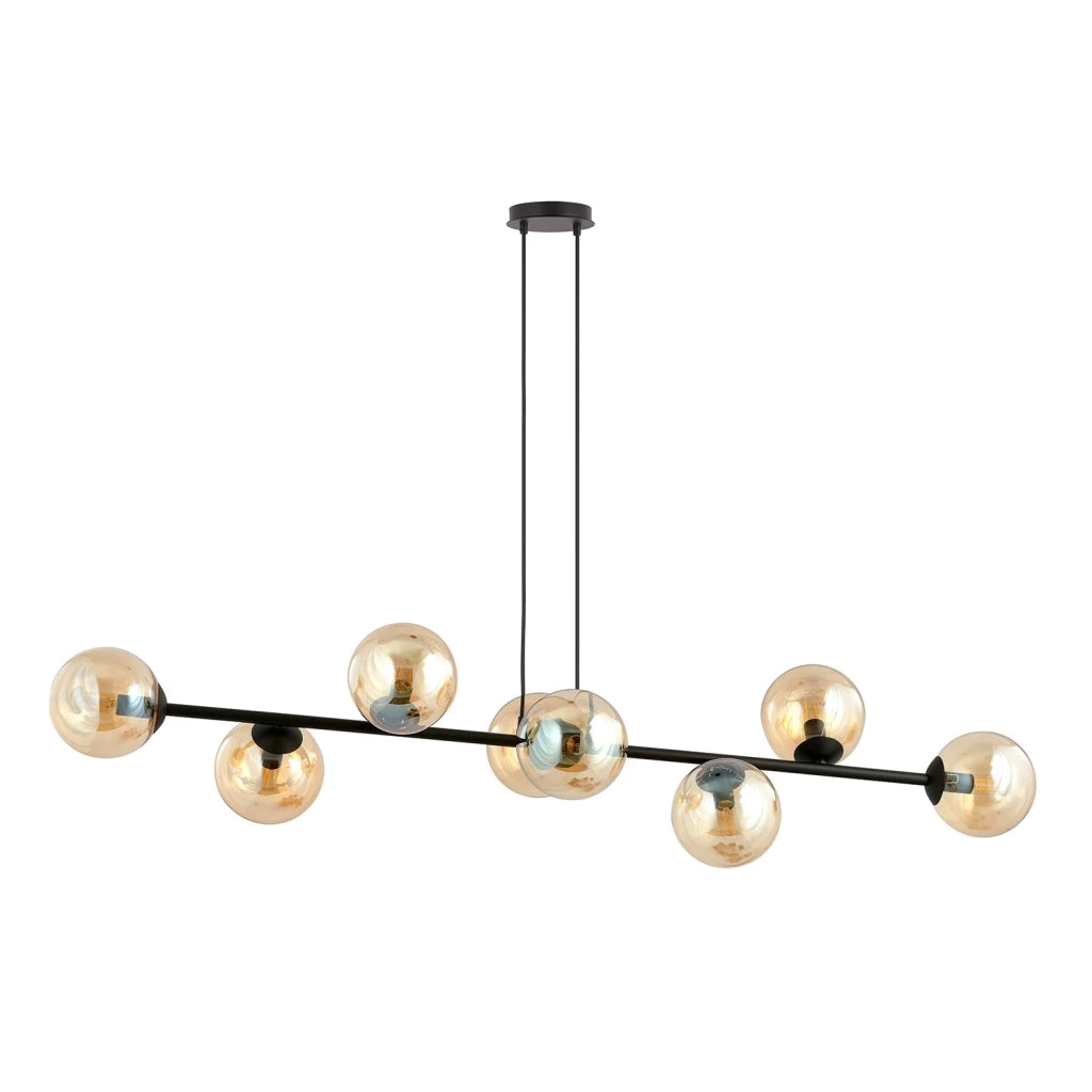 Lampadario Contemporaneo 8 Luci Durga In Acciaio Nero E Sfere In Vetro Ambra