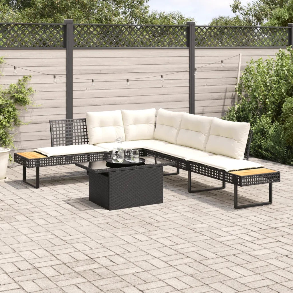 Set Divani da Giardino 2 pz con Cuscini Nero Polyrattan e Vetro 3277494