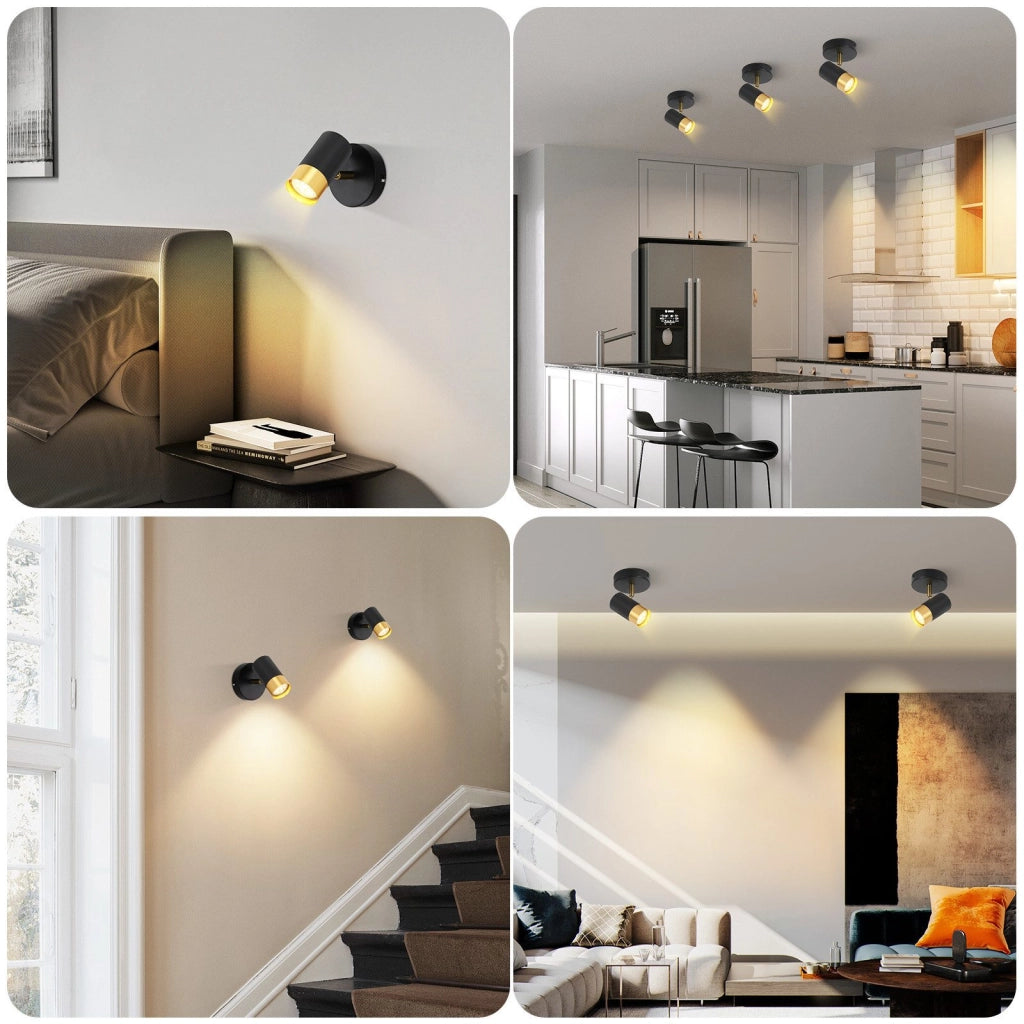 ZMH Faretto da soffitto 1 fiamma nero oro retro GU10 ruotabile 350° per soggiorno