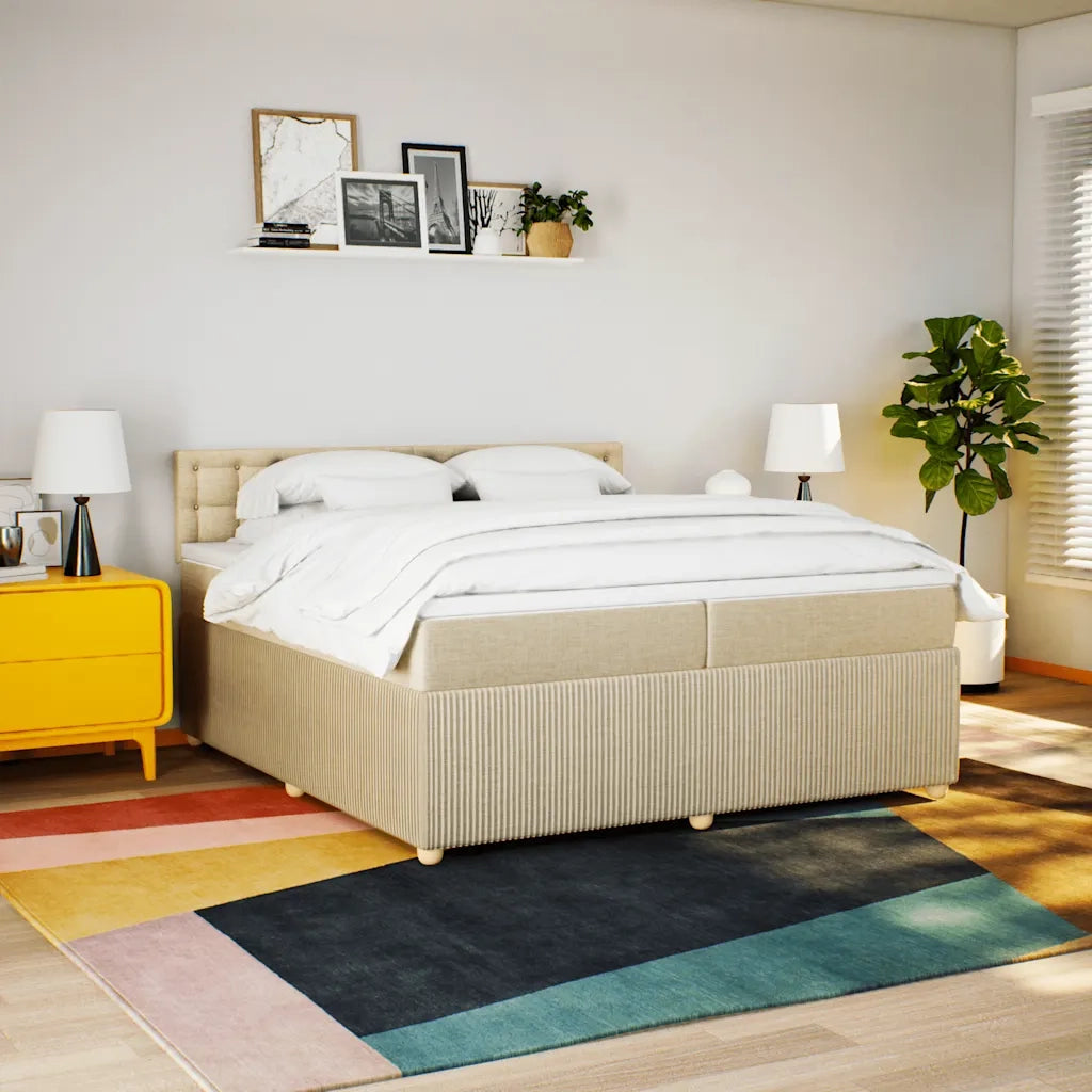 Giroletto a Molle con Materasso Crema 200x200 cm in Tessuto 3287582