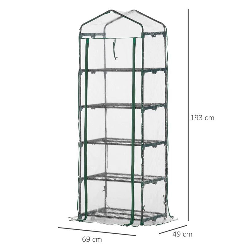 MINI SERRA PER PIANTE A 5 RIPIANI IN ACCIAIO CON COPERTURA IN PVC 69X49X193CM