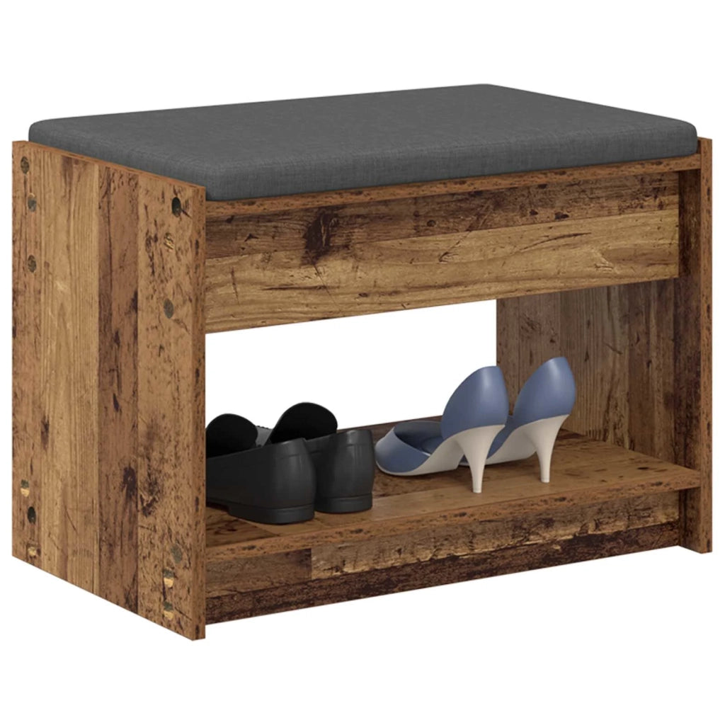 Panca per ingresso con cuscino Legno vecchio 63 x 38 x 45 cm 891574