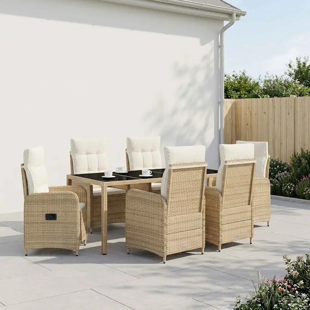 Set da pranzo per esterni 7 pz Beige e Bianco Crema polyrattan 3422344