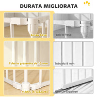 Recinto per Cani a 8 Pannelli Modulabili 61x3x75 cm con Chiusura Automatica in Acciaio e ABS Bianco
