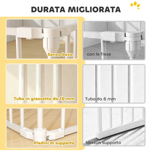 Recinto per Cani a 8 Pannelli Modulabili 61x3x75 cm con Chiusura Automatica in Acciaio e ABS Bianco
