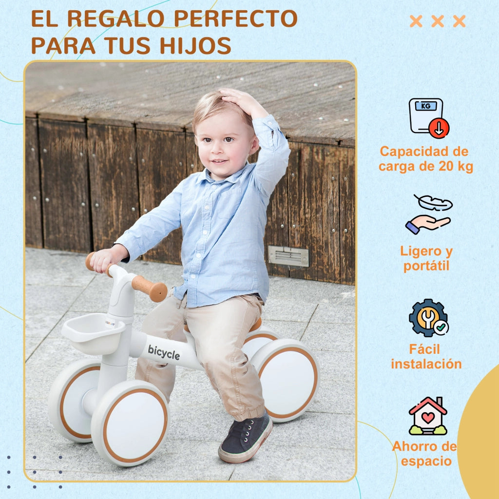Bicicletta senza pedali per bambini 12-36 mesi ¨C Xylo ¨C bianco, sedile regolabile, 4 ruote