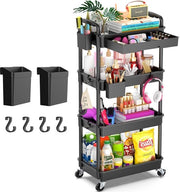 Carrello di Stoccaggio con Caricatore - Organizzatore Multifunzionale a 4 Livelli - Nero