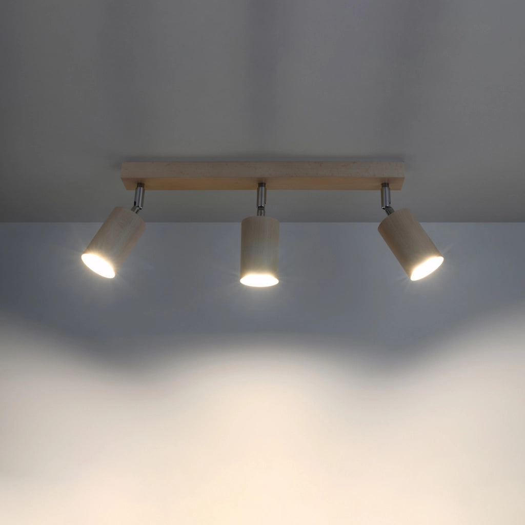 Lampada da soffitto BERG Peach Puff a 3 luci in legno naturale, stile scandinavo