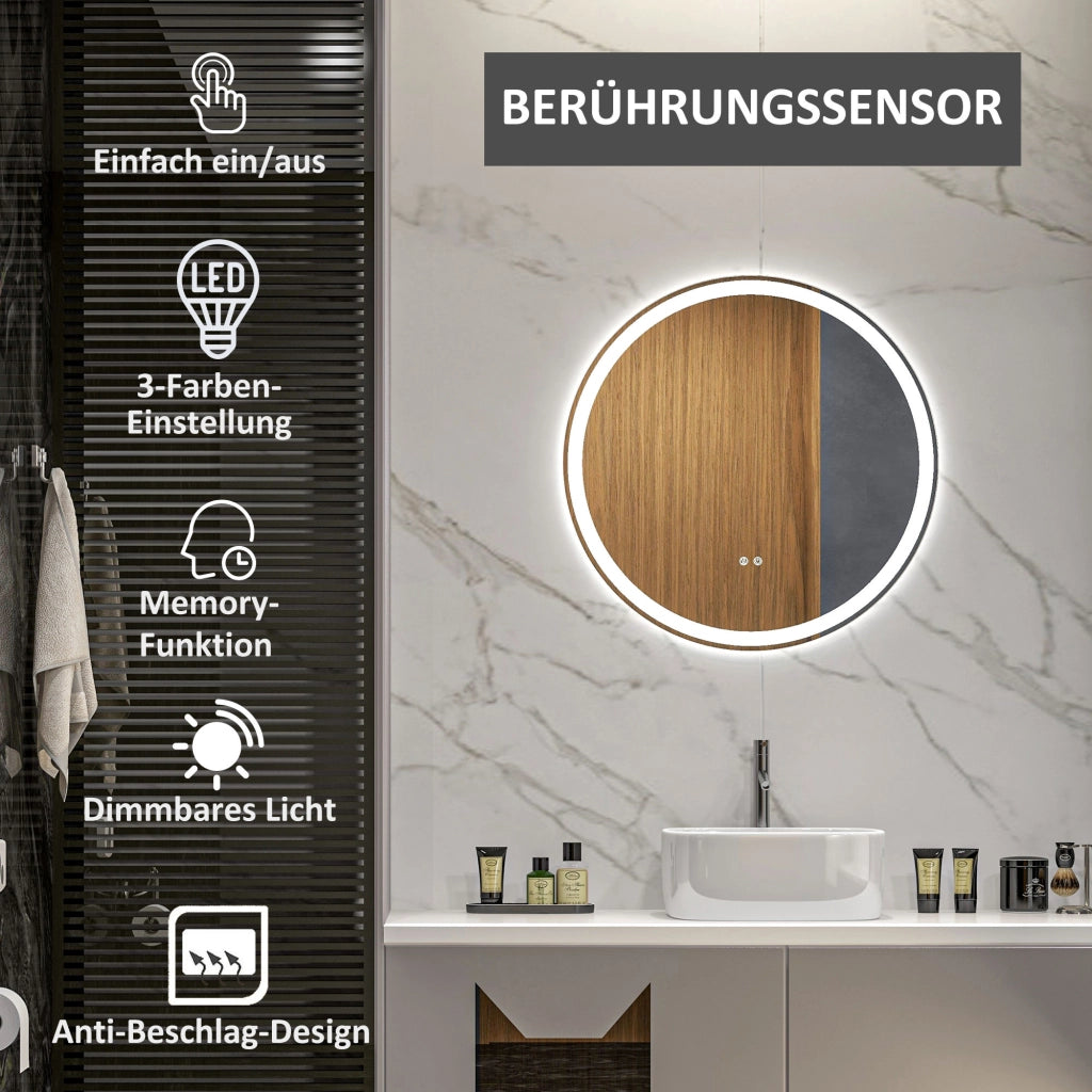 Specchio Bagno LED Tondo Antiappannante ¨C Zephmum ¨C Grigio 60x60 cm