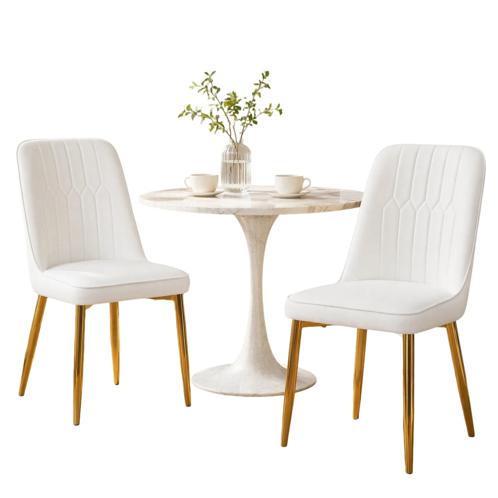 Sedia da pranzo moderna bianca con dettagli oro; 89 cm in PU leather e metallo