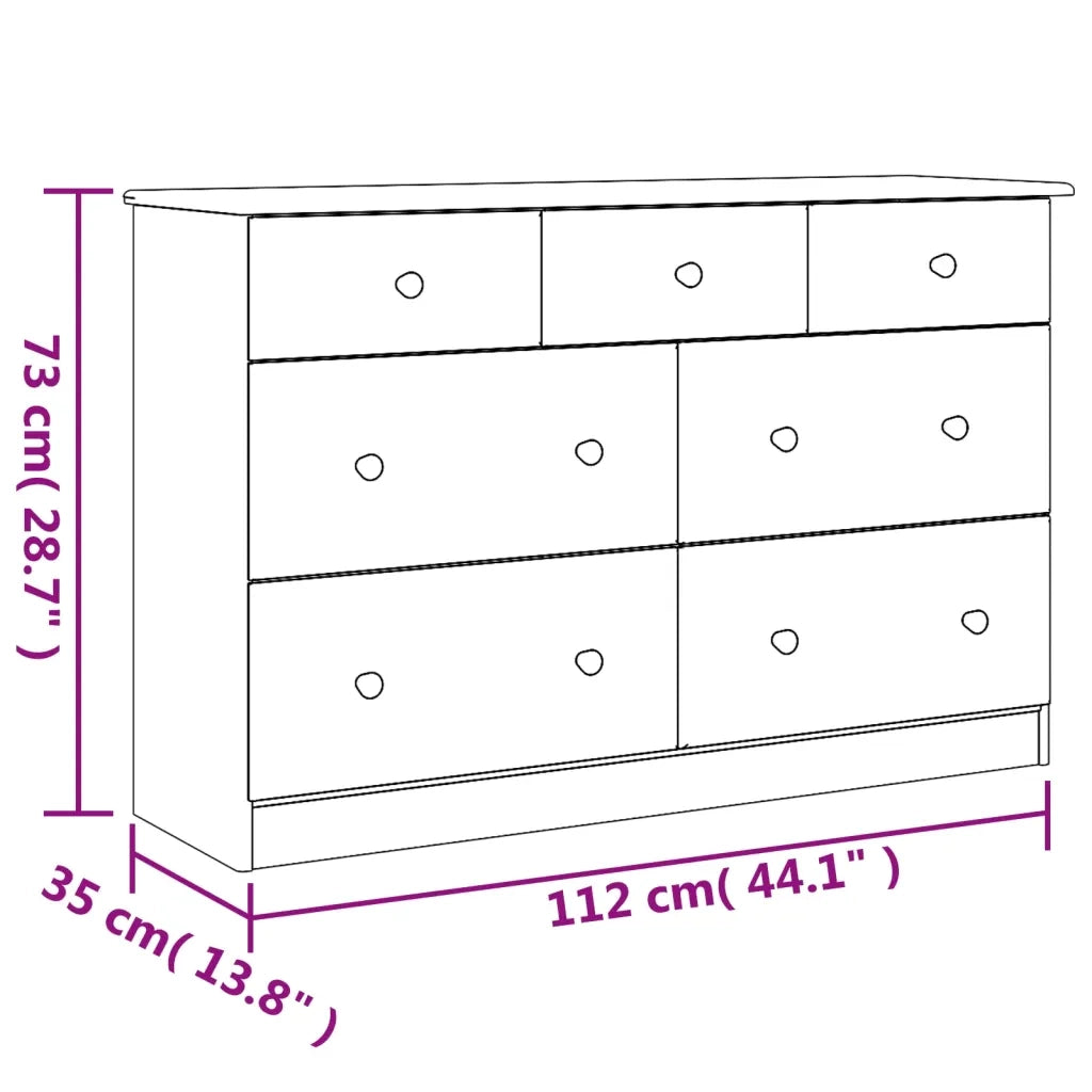 Cassettiera ALTA Bianca 112x35x73 cm in Legno Massello di Pino 353920