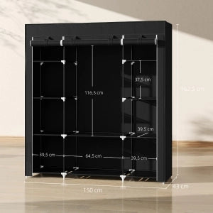 ARMADIO in tessuto 150x43x162,5 cm Nero con 1 barra appendiabiti