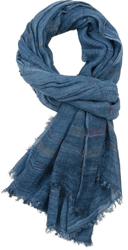 Sfoderato e caldo scialle uomo comodo di cotone e lino, scialle a strisce lungo, scialle impermeabile, scialle stagione autunno-inverno, blu marino