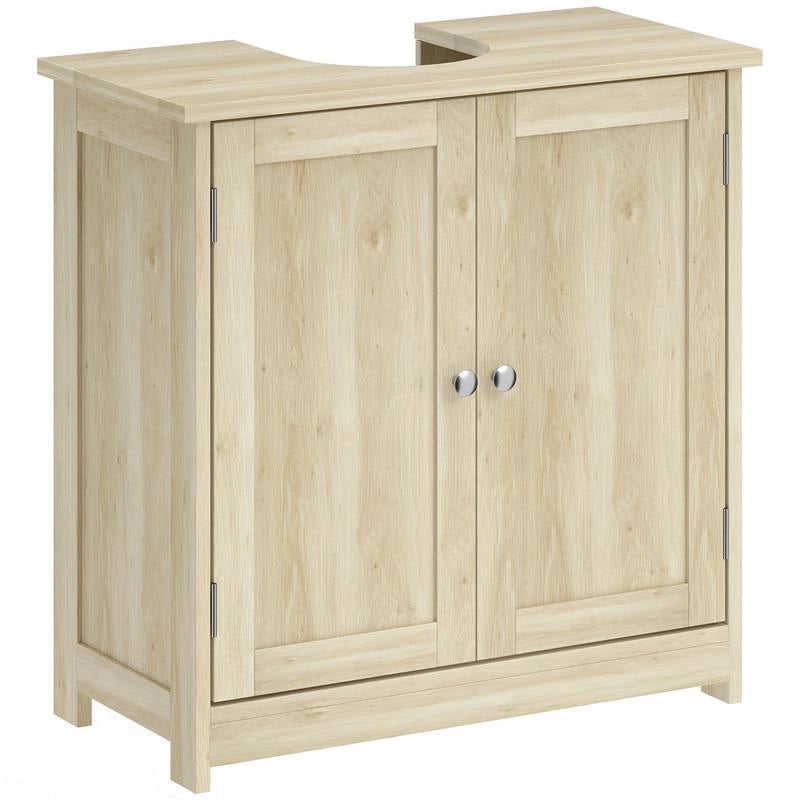 MOBILE SOTTOLAVABO A 2 ANTE CON RIPIANO REGOLABILE E INTAGLIO A U, 60X30X60 CM, ROVERE
