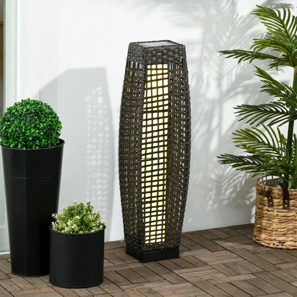 Lampada Solare da Giardino ¨C Zephmum ¨C Acciaio e Rattan, 21x21x78 cm, Nero e Grigio