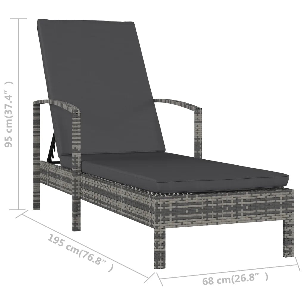 Lettino Prendisole | Sdraio da giardino | Lettino da sole con Braccioli in Polyrattan Grigio