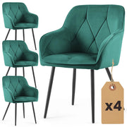 Set di 4 Sedie in velluto trapuntato DIAMANTE Verde Bottiglia gambe nere