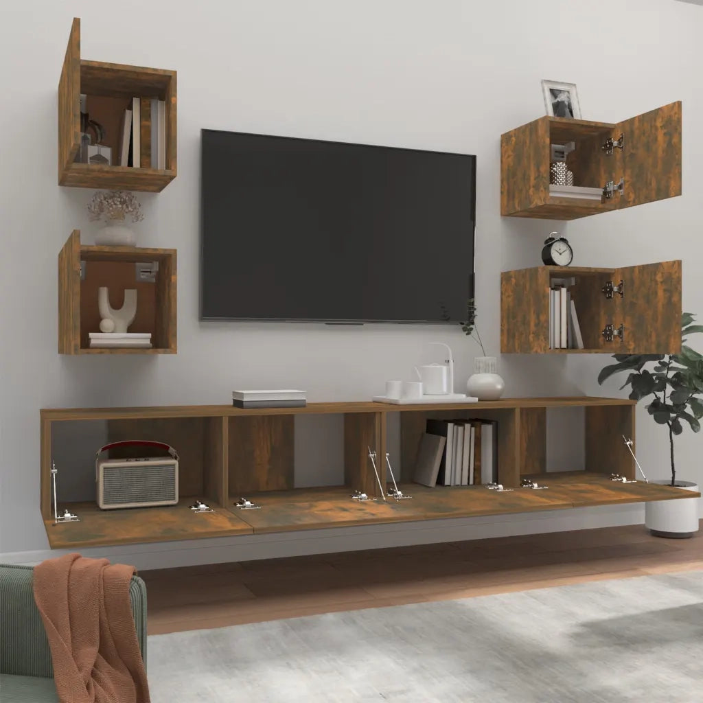 Set di Mobili Porta TV 6 pz Rovere Fumo in Legno Multistrato 3114267