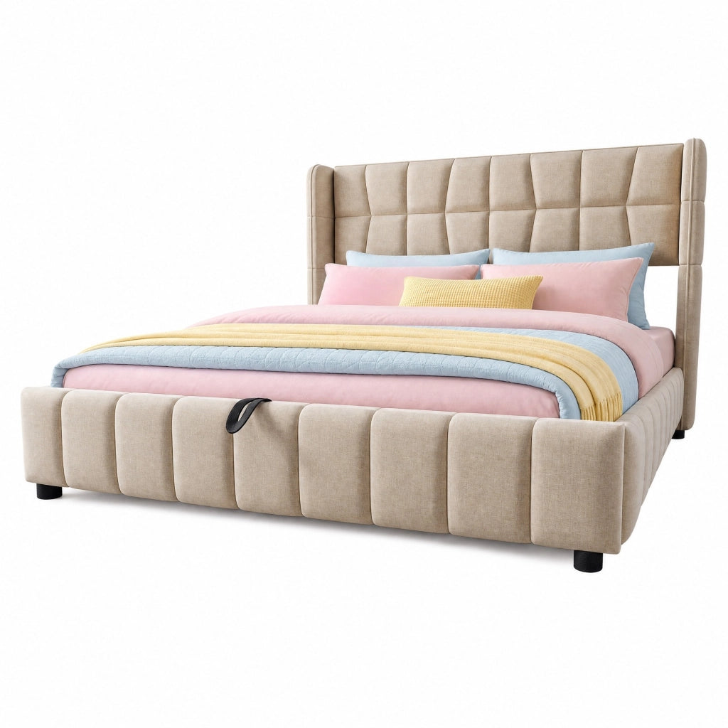 Letto imbottito matrimoniale 180x200 cm con contenitore, struttura in metallo e design moderno