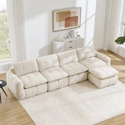 Divano angolare modulare 4 posti con seduta ampia e profonda in chenille beige senza montaggio 334 × 160 × 68 cm