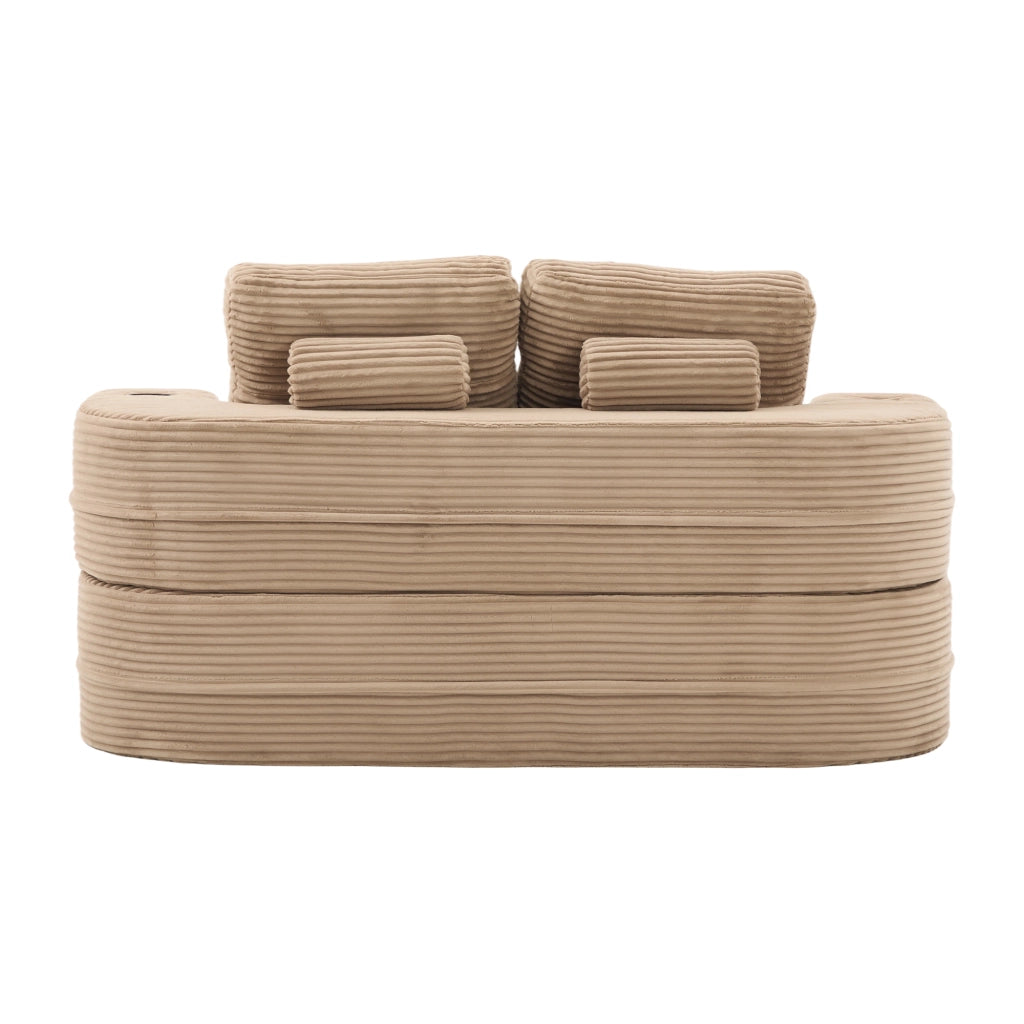 Poltrona letto 2 in 1 con seduta extra profonda schienale alto e doppio portabicchieri in velluto a coste kaki