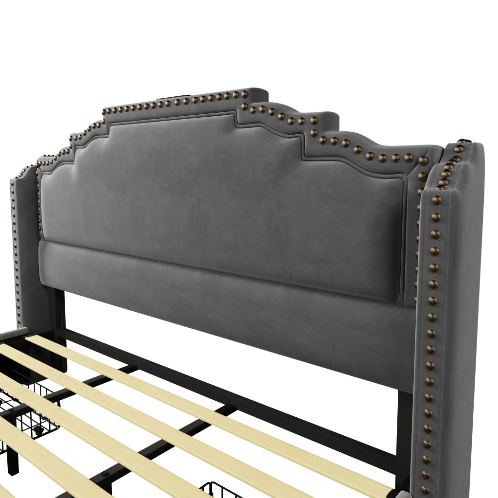 Letto con Cassetti 180x200 cm; Letto Matrimoniale - 4 Cassetti; USB; Type-C e LED