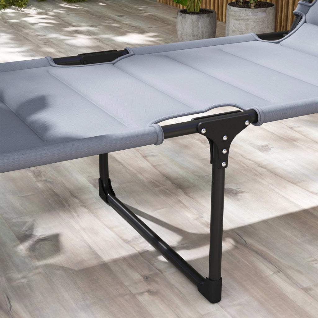 Set 2 Lettini Prendisole Pieghevoli Reclinabili 70x201,5x45 cm in Metallo e Tessuto Oxford Grigio