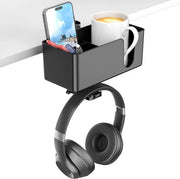 Tavolo da Caffè Multifunzione con Alloggiamento per Telefono, Piatto Removibile, Penna e Organizzatore per Bicchieri e Telefono Cellulare (Nero)