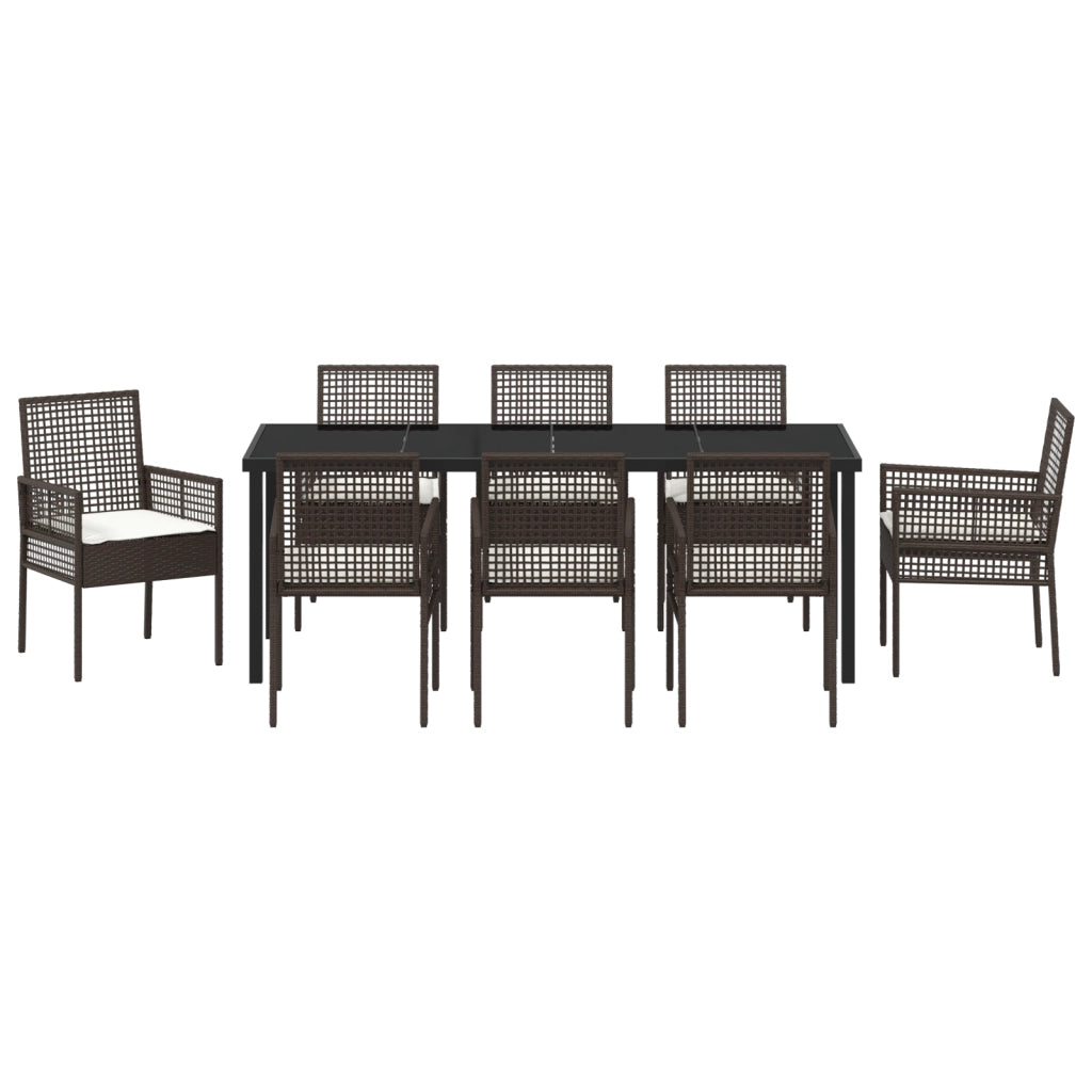 Set Pranzo Giardino 9 Pezzi con Cuscini Vimini Marrone