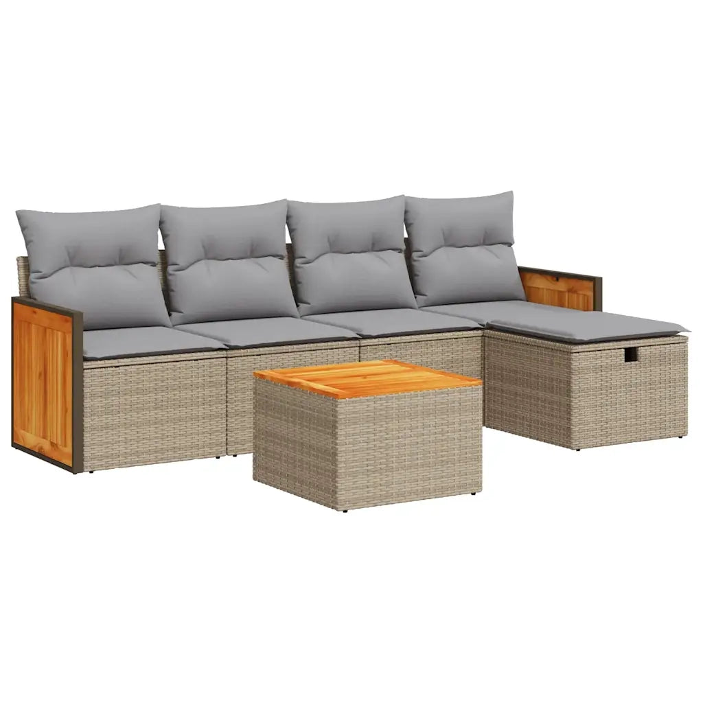 Set Divano da Giardino 6 pz con Cuscini Beige in Polyrattan 3326021