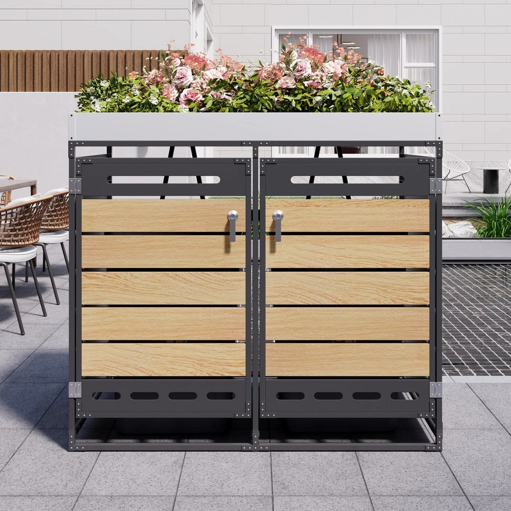 Box Portarifiuti con Fioriera ¨C Xylo ¨C Legno, Metallo, con Serratura