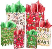 Regali di Natale 30 pezzi con maniglie in carta - 6 disegni, diverse misure (10 grandi 31 cm, 10 medi 27 cm, 10 piccoli 21 cm)