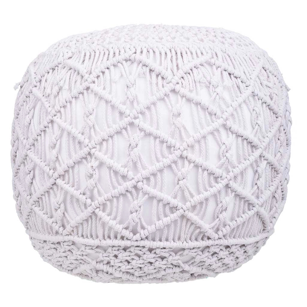 Puf in cotone intrecciato bianco 45x45x40h