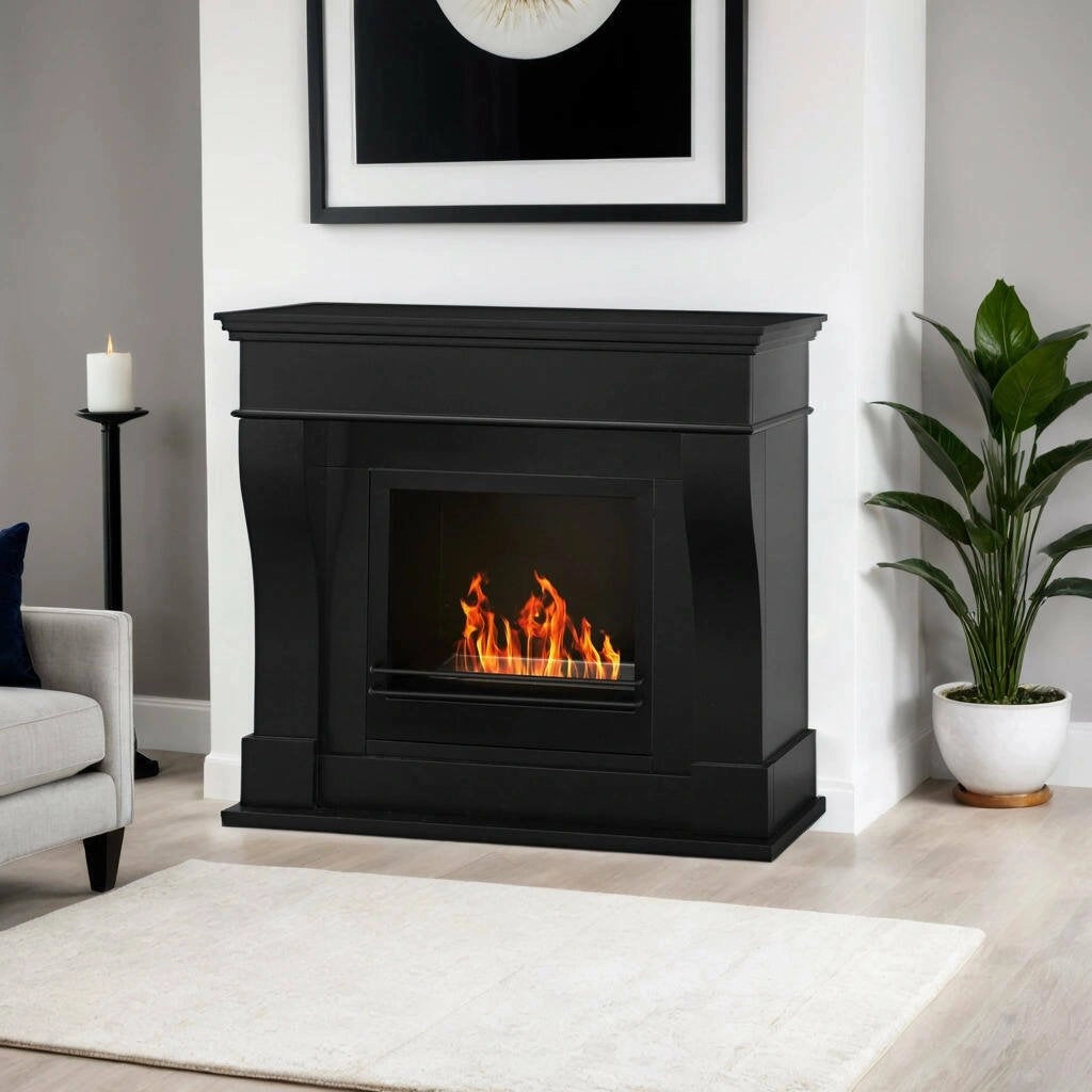 Camino a bioetanolo Alseno, Caminetto ecologico, Focolare senza fumo, Riscaldatore ad etanolo, Made in Italy, 111x43 h99 cm, Nero