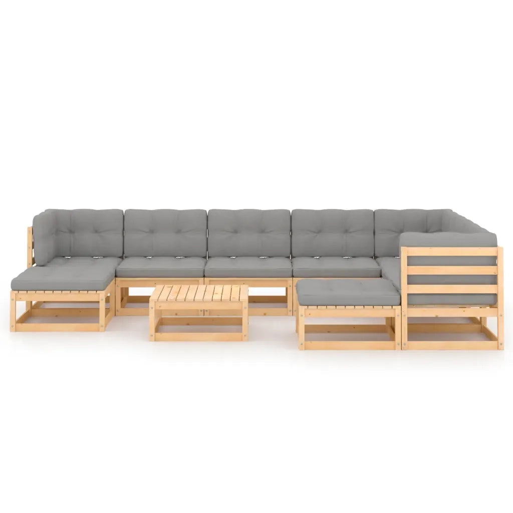 Set Salotto Giardino 10pz Cuscini Antracite Legno Massello Pino 3076809