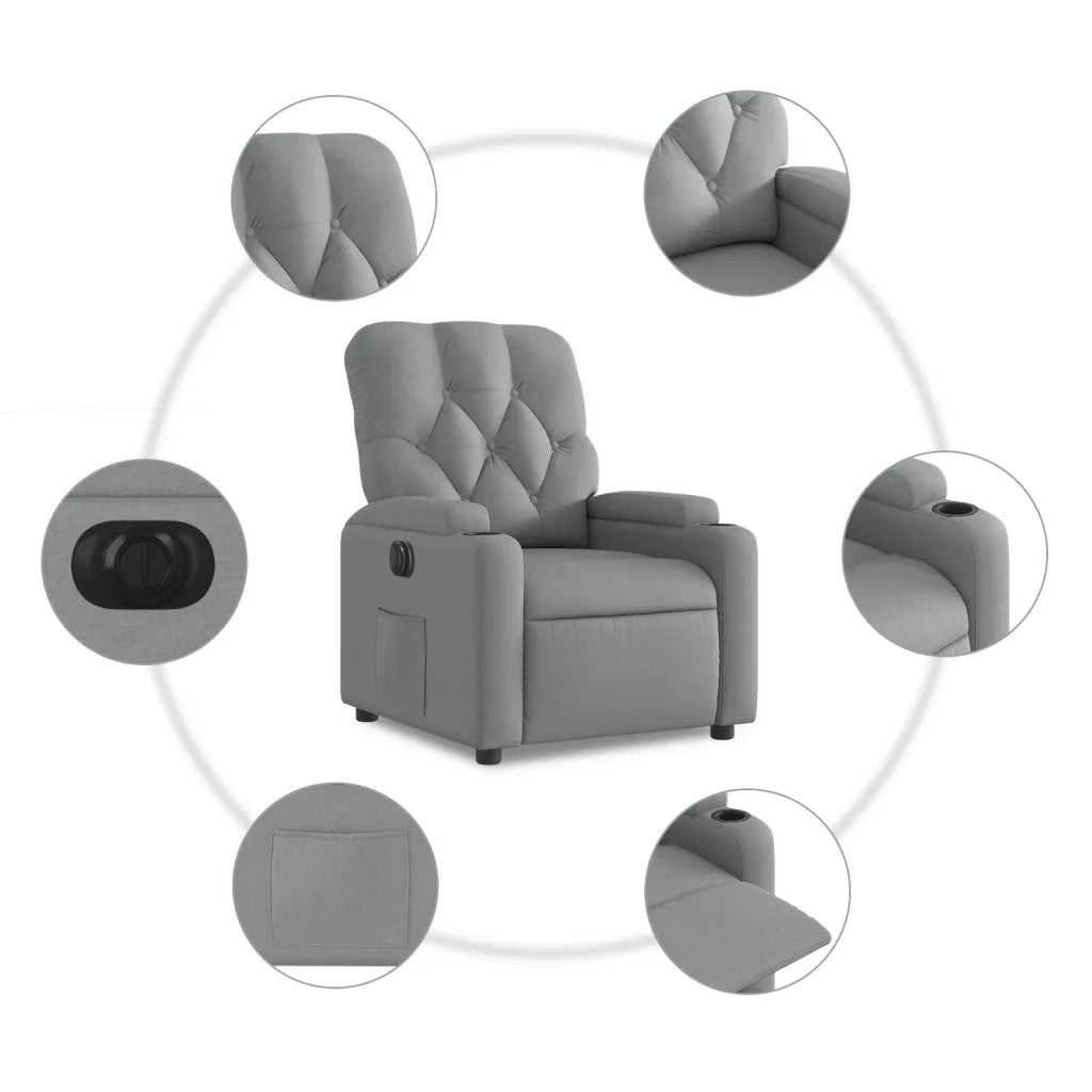 Poltrona | Sedia Relax Elettrica Reclinabile Grigio Chiaro in Tessuto