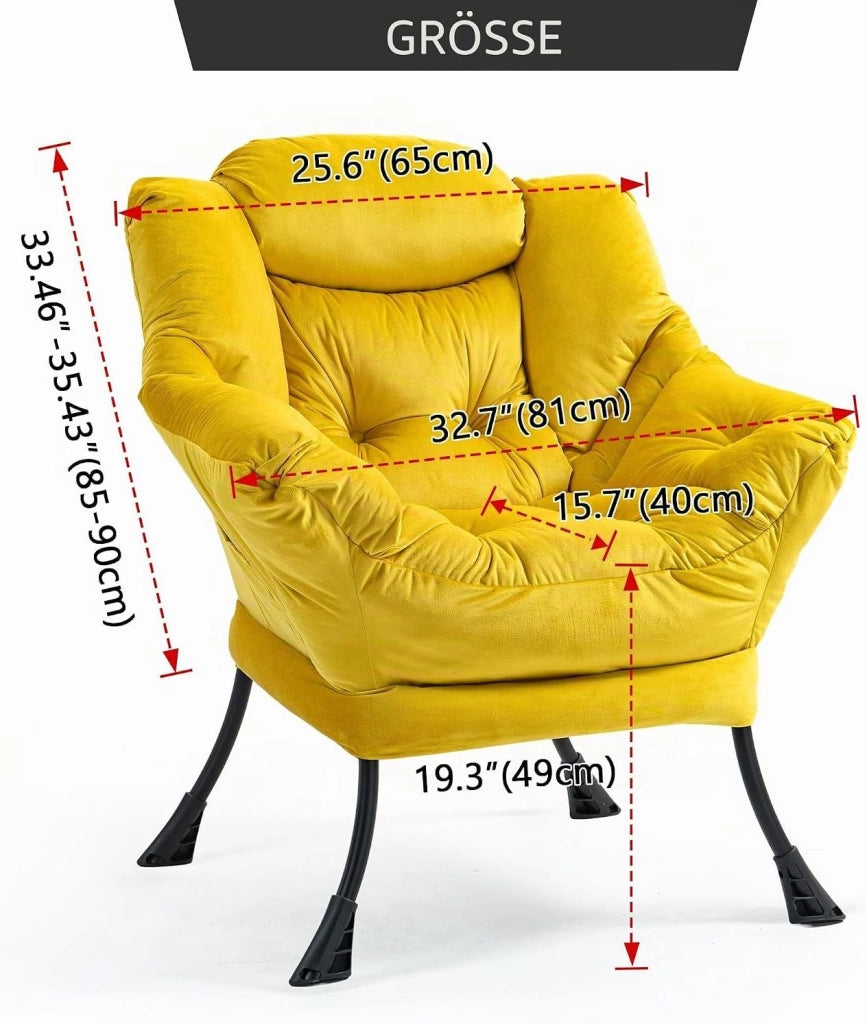 Poltrona relax 65x81x95 cm gialla con struttura in metallo e tasca laterale