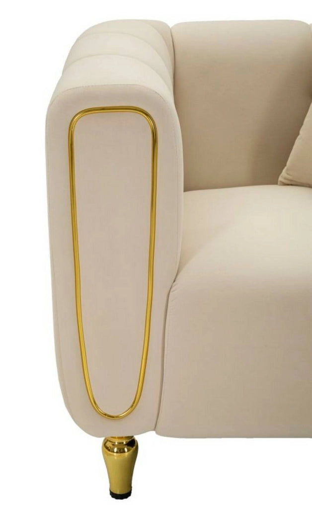 Poltrona Madama, Seduta imbottita, Divano singolo da salotto, Sedia con braccioli, 81x97 h71 cm, Crema e Oro