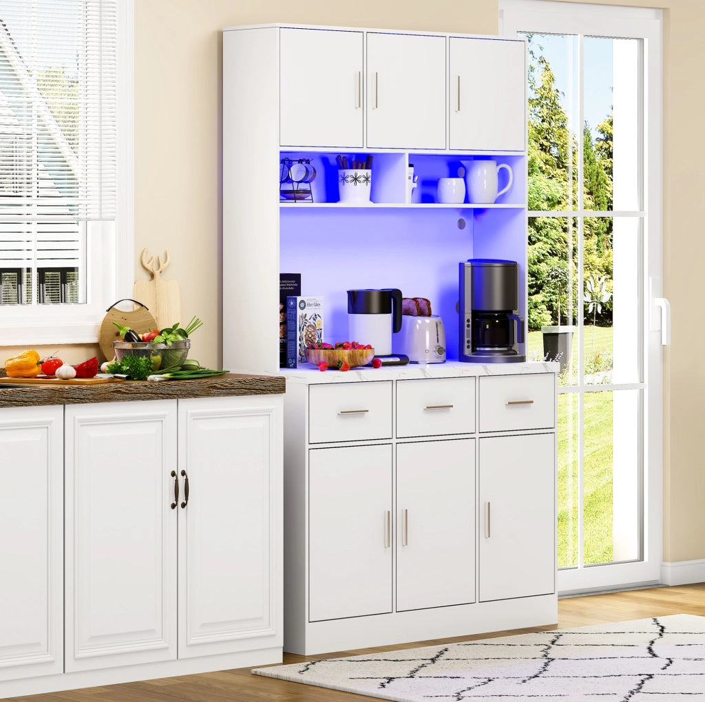 Credenza 100x40x180 cm con illuminazione LED; prese USB; MDF bianco