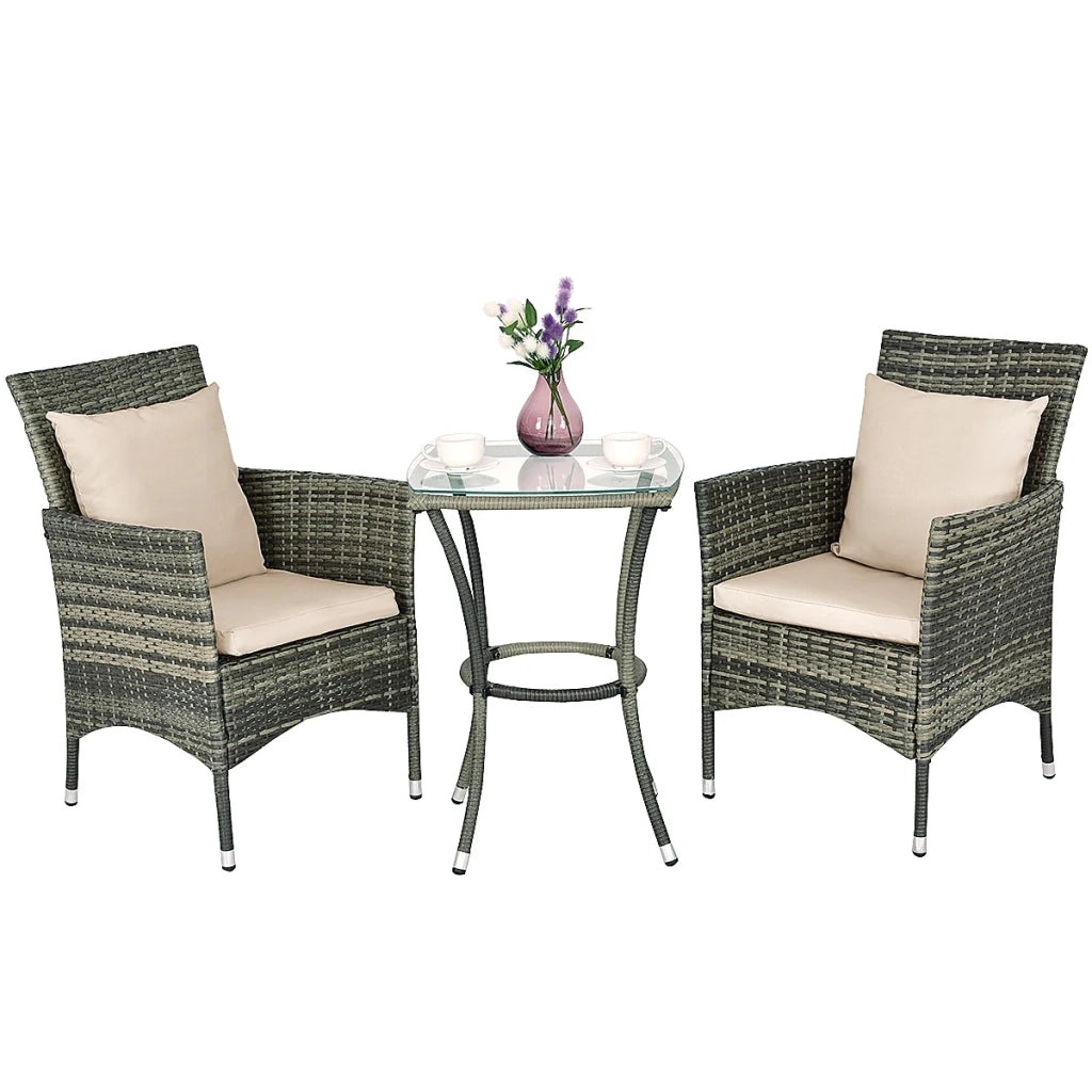 Set da giardino moderno e confortevole: tavolo 50 x 50 x 70 cm e 2 sedie 61 x 62 x 84 cm in polyrattan beige 20_0013440