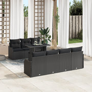 Set di Divani da Giardino a 8 Pezzi con Cuscini Neri Rattan PE