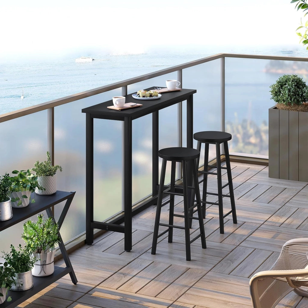 Tavolo da Bar Rettangolare Alto Tavolino Bancone per Cucina in Metallo Legno 120x40x100 cm