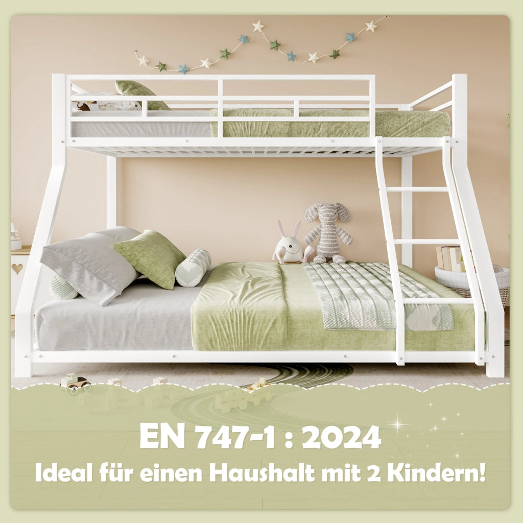 Letto a castello in metallo 90x200 e 140x200 cm bianco