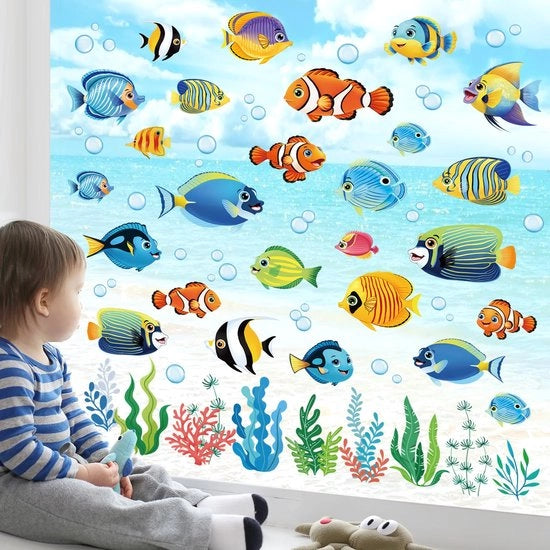 Decal per finestra Sticker acquatico Vis per finestra Sticker mondo acquatico Algae Pesci Anti-urto Sticker per finestra vetrata Bagno Decorazione estiva Decorazione per finestre Sticker