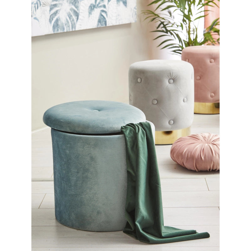 Set di 4 Pouf Contenitore Pieghevole Selina Velluto Turchese 38x38