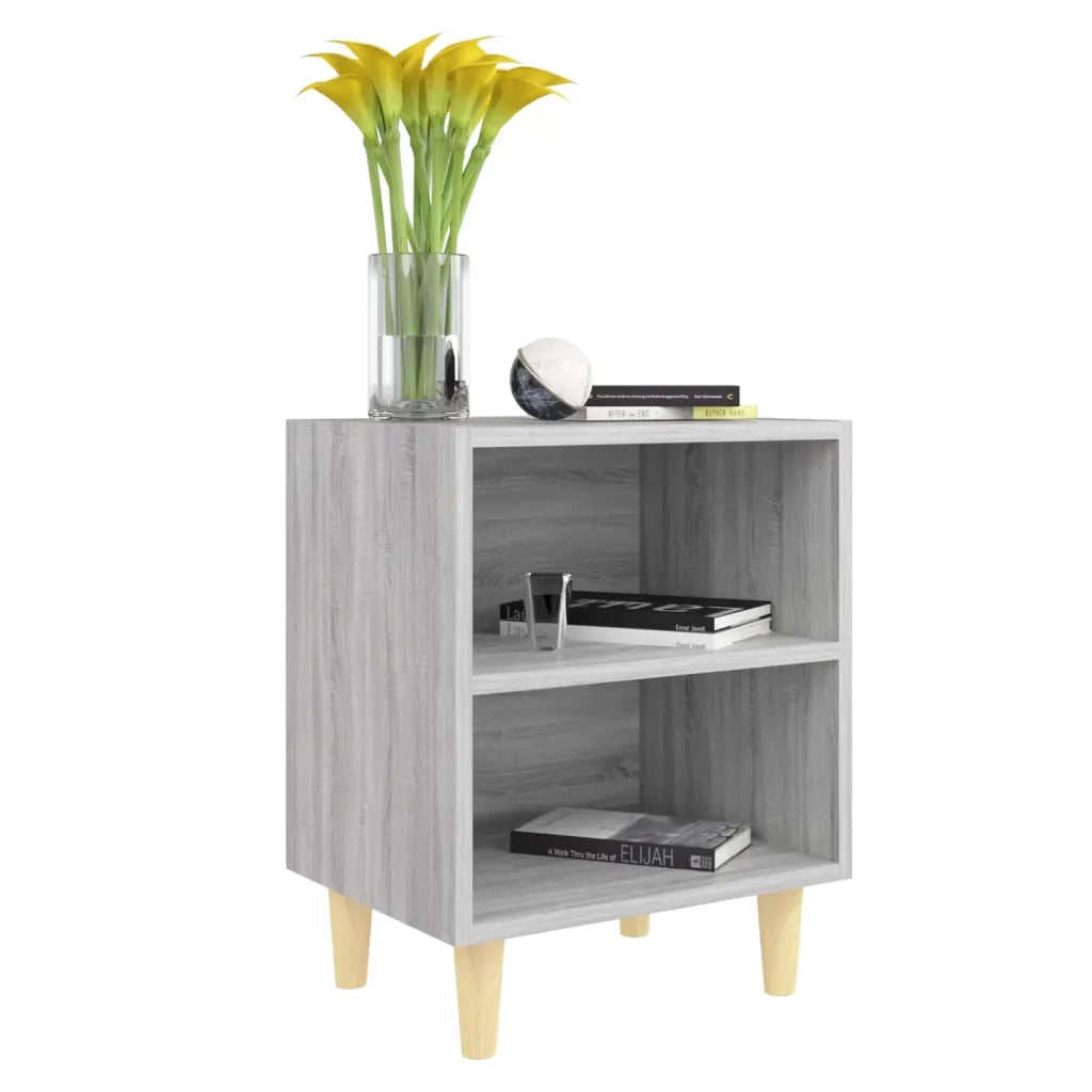 Comodino con Gambe in Legno Massello Grigio Sonoma 40x30x50 cm cod mxl 31030